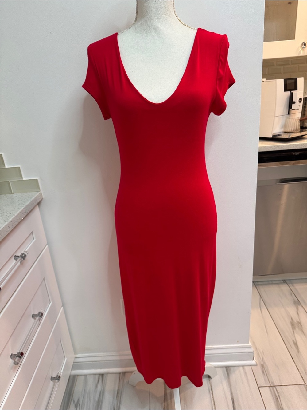 See You Monday Red Scoop Neck Midi Dress